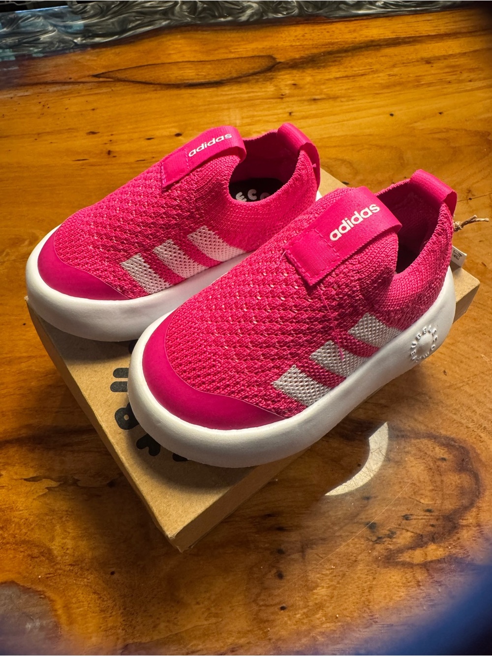 adidas Kids Slip-On Sneakers in Bright Pink with White Stripes